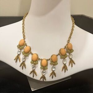 J.Crew Peach Charm Fringe Statement Necklace Gold Tone